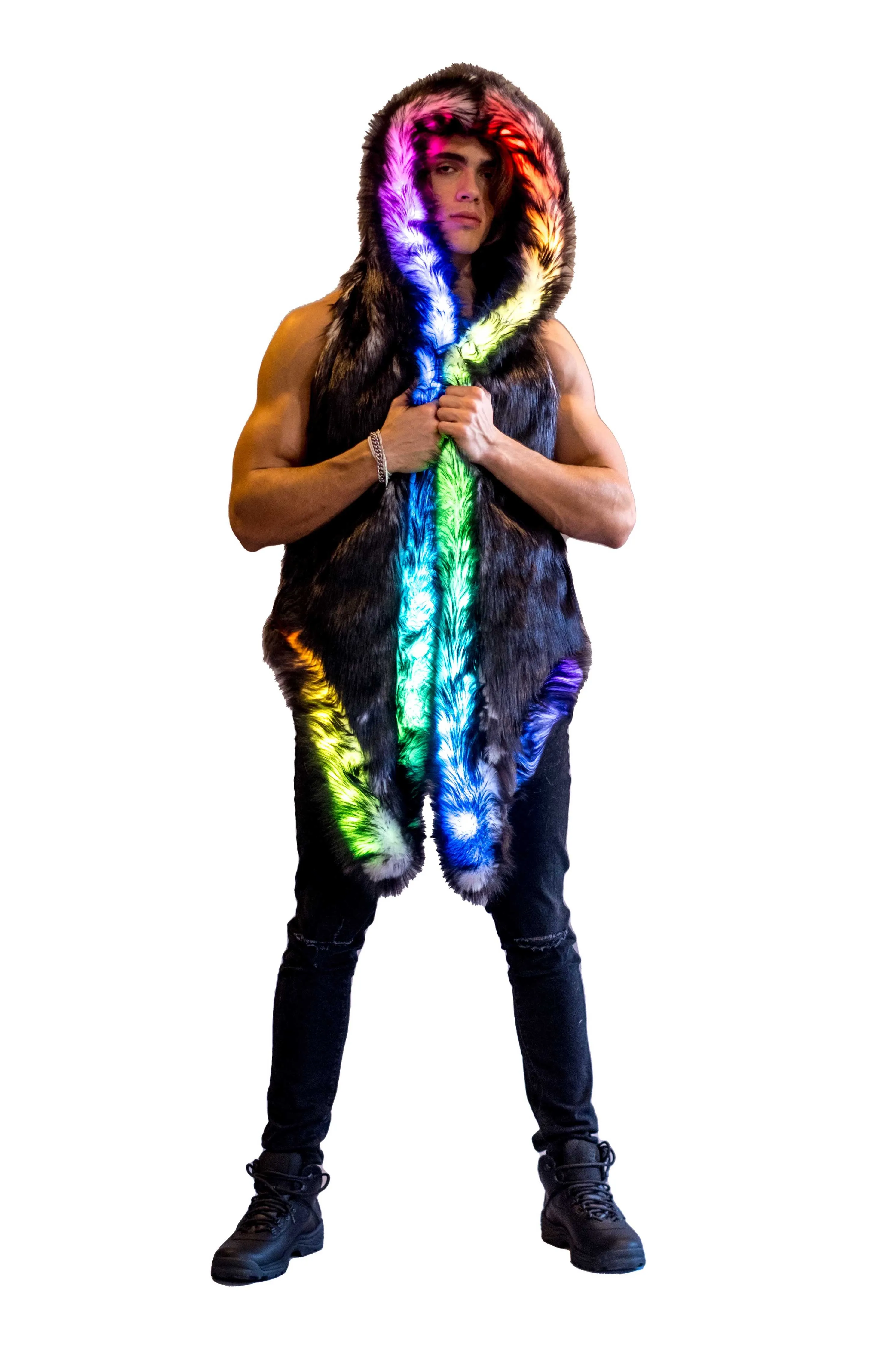Men's LED Fur Vest in "Just The Tip-Black"