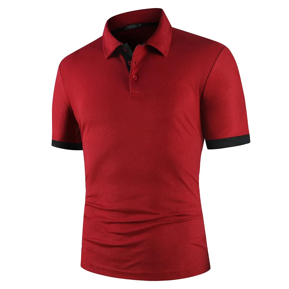 Men's Short Sleeve Contrast Color Polo Shirt - Summer Streetwear Casual