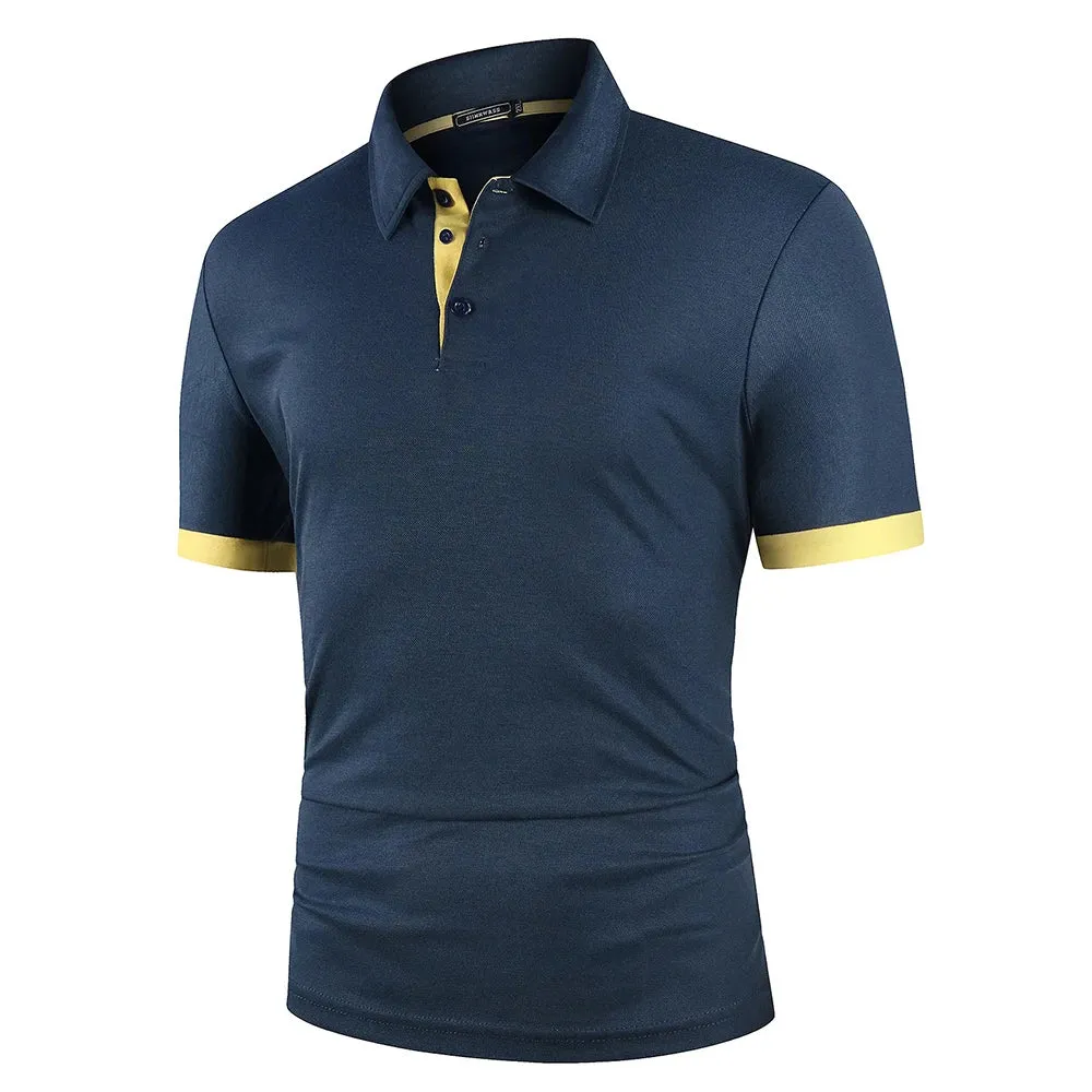 Men's Short Sleeve Contrast Color Polo Shirt - Summer Streetwear Casual