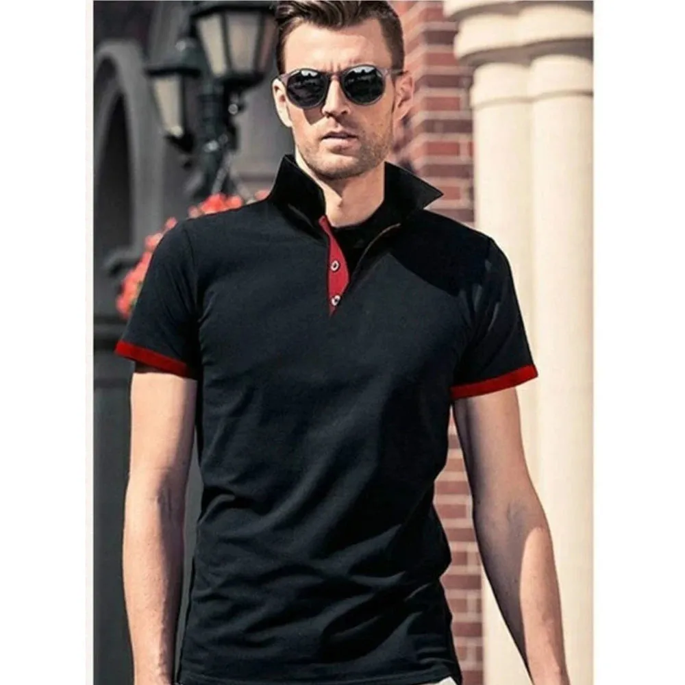Men's Short Sleeve Contrast Color Polo Shirt - Summer Streetwear Casual