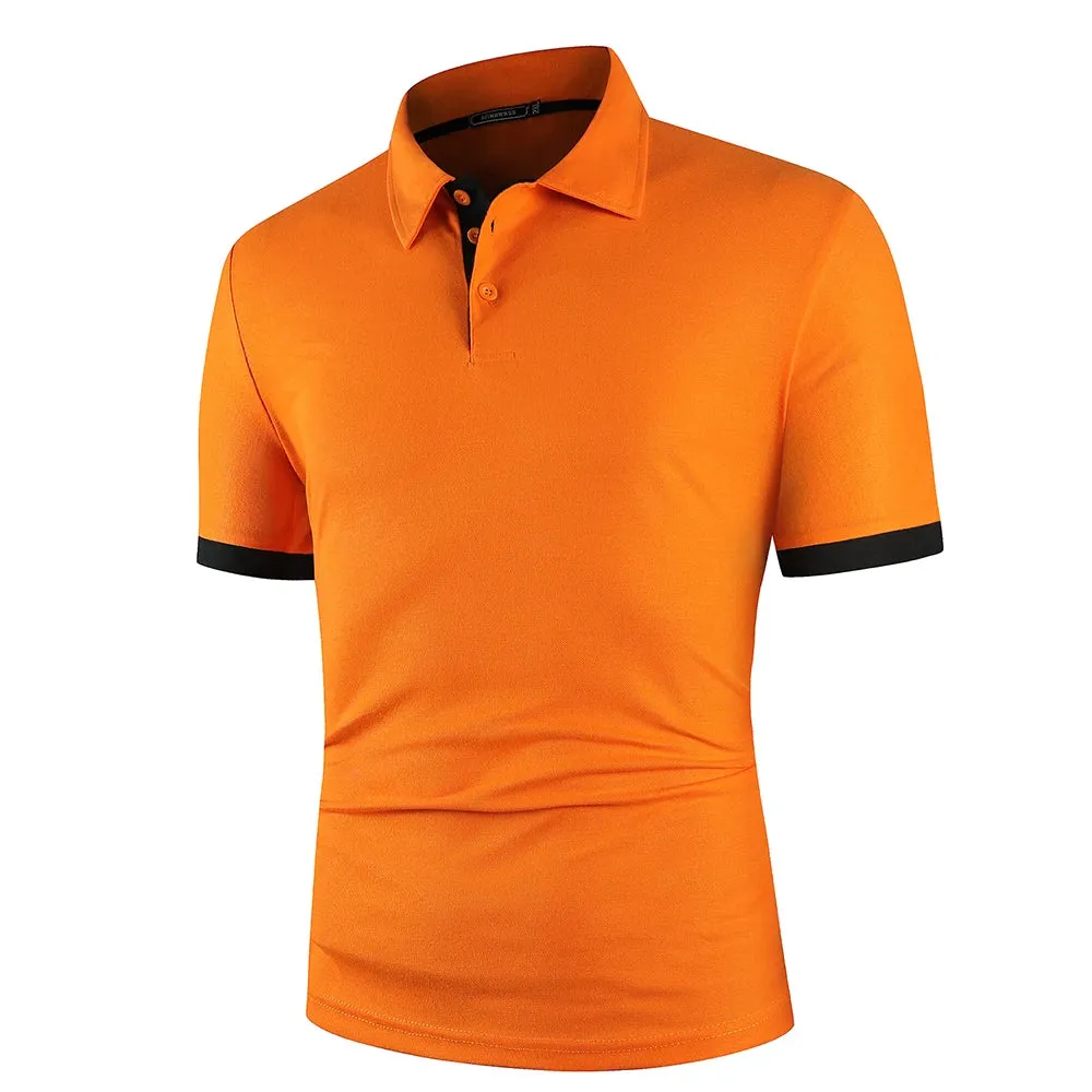 Men's Short Sleeve Contrast Color Polo Shirt - Summer Streetwear Casual