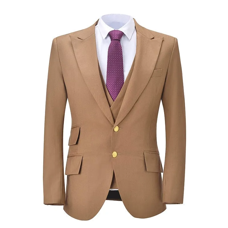 Mens Solid Color Formal Business 3-Piece Suit (Blazer vest Pants)