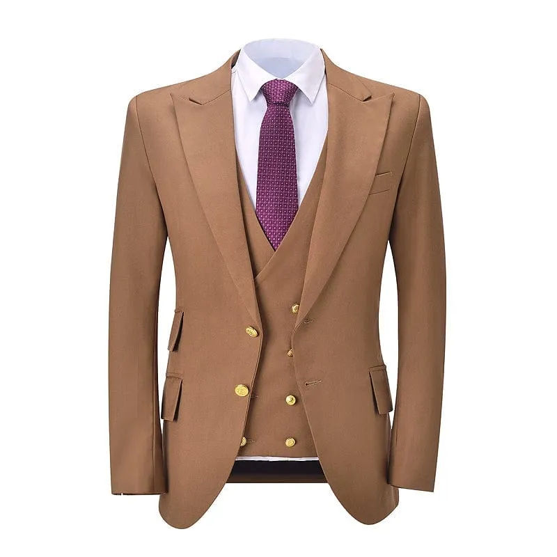 Mens Solid Color Formal Business 3-Piece Suit (Blazer vest Pants)