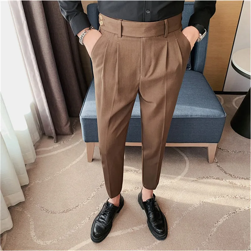 Men's Straight Leg High Waisted Pants Business Casual Slim Fit Dress Pants