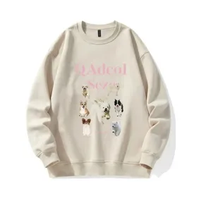 Metaversmall Apricot Casual Lovely Printing Women Hoodies Classic O-neck Street Winter Fashion Solid Color Chic Loose Female Hoodies