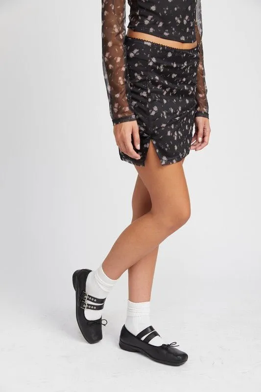 Midnight Blooms Floral Mini Mesh Skirt