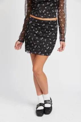 Midnight Blooms Floral Mini Mesh Skirt