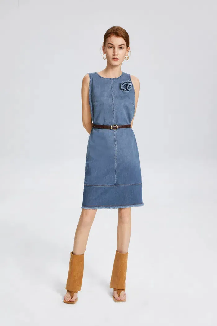 Miranda Embellished Dress in Cotton Lyocell Denim