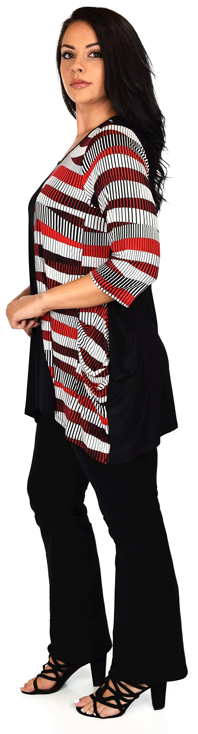 Mix n match Tunic, Striped 2 Tone Tunic, Artsy Blouse Shirt Top Reg & Plus Sizes