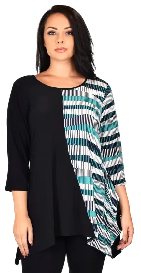 Mix n match Tunic, Striped 2 Tone Tunic, Artsy Blouse Shirt Top Reg & Plus Sizes