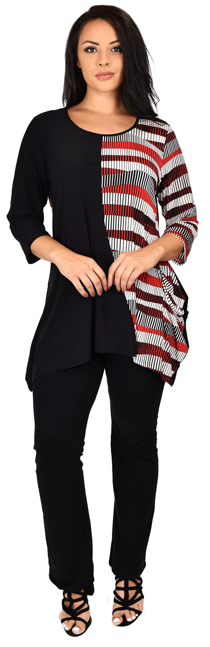 Mix n match Tunic, Striped 2 Tone Tunic, Artsy Blouse Shirt Top Reg & Plus Sizes