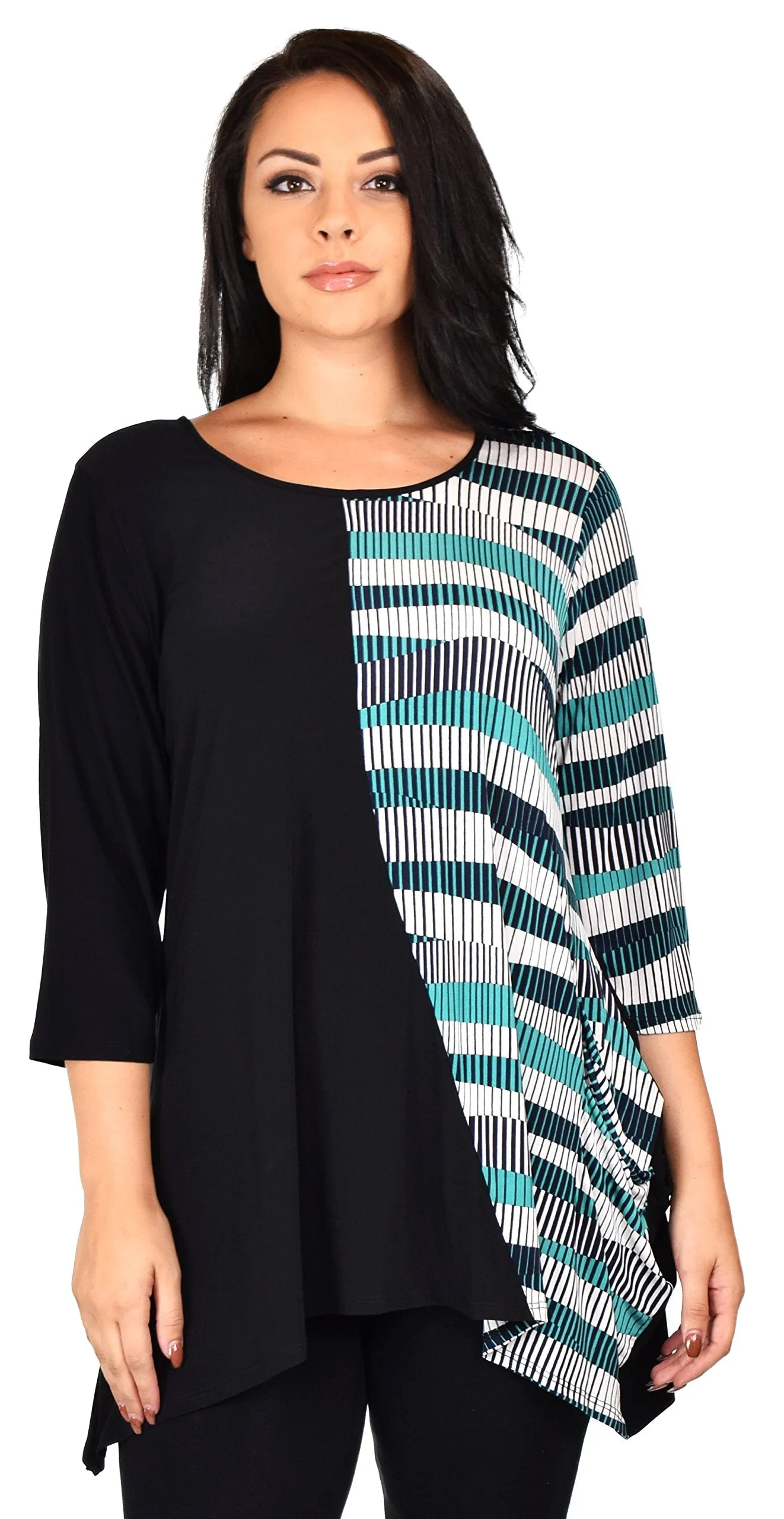 Mix n match Tunic, Striped 2 Tone Tunic, Artsy Blouse Shirt Top Reg & Plus Sizes