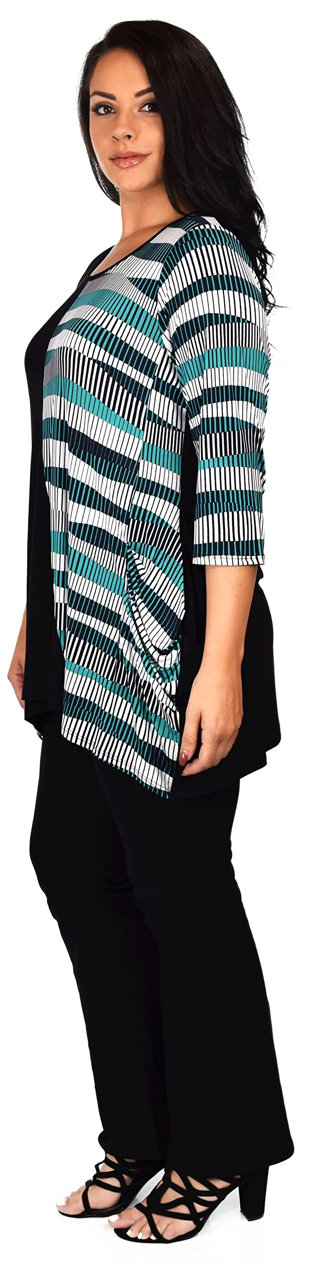 Mix n match Tunic, Striped 2 Tone Tunic, Artsy Blouse Shirt Top Reg & Plus Sizes