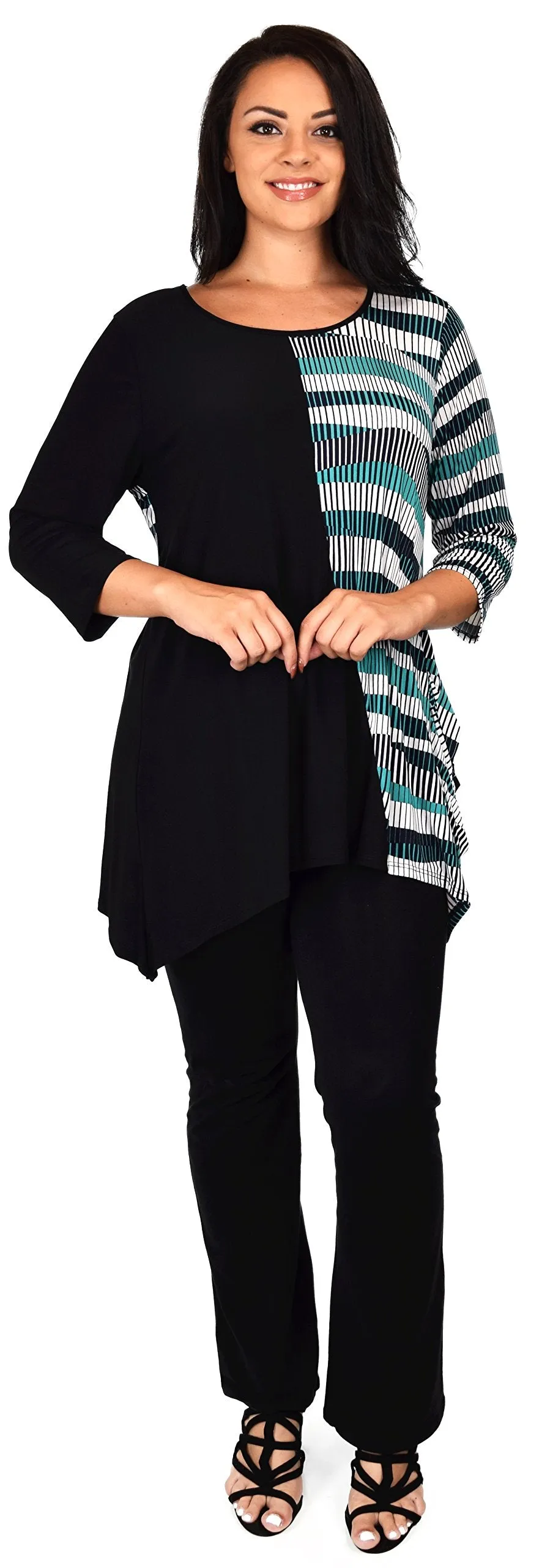 Mix n match Tunic, Striped 2 Tone Tunic, Artsy Blouse Shirt Top Reg & Plus Sizes
