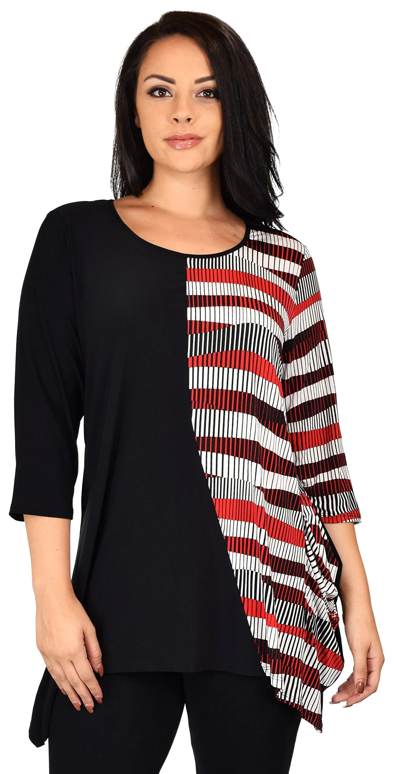 Mix n match Tunic, Striped 2 Tone Tunic, Artsy Blouse Shirt Top Reg & Plus Sizes
