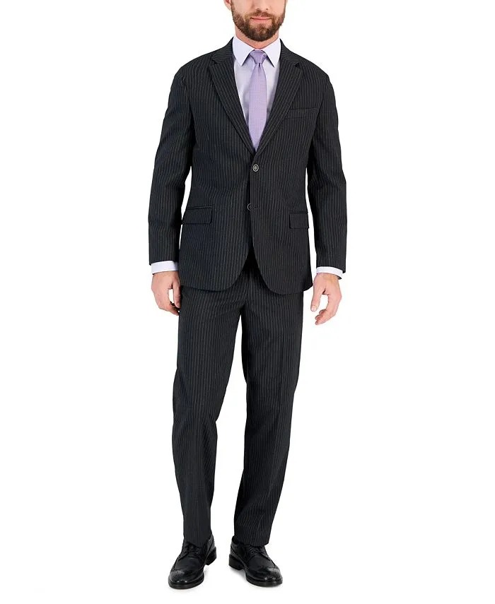 Nautica Mens Slim Fit Bi-Stretch Suit Dress Pants 36 x 32 Charcoal Grey Striped