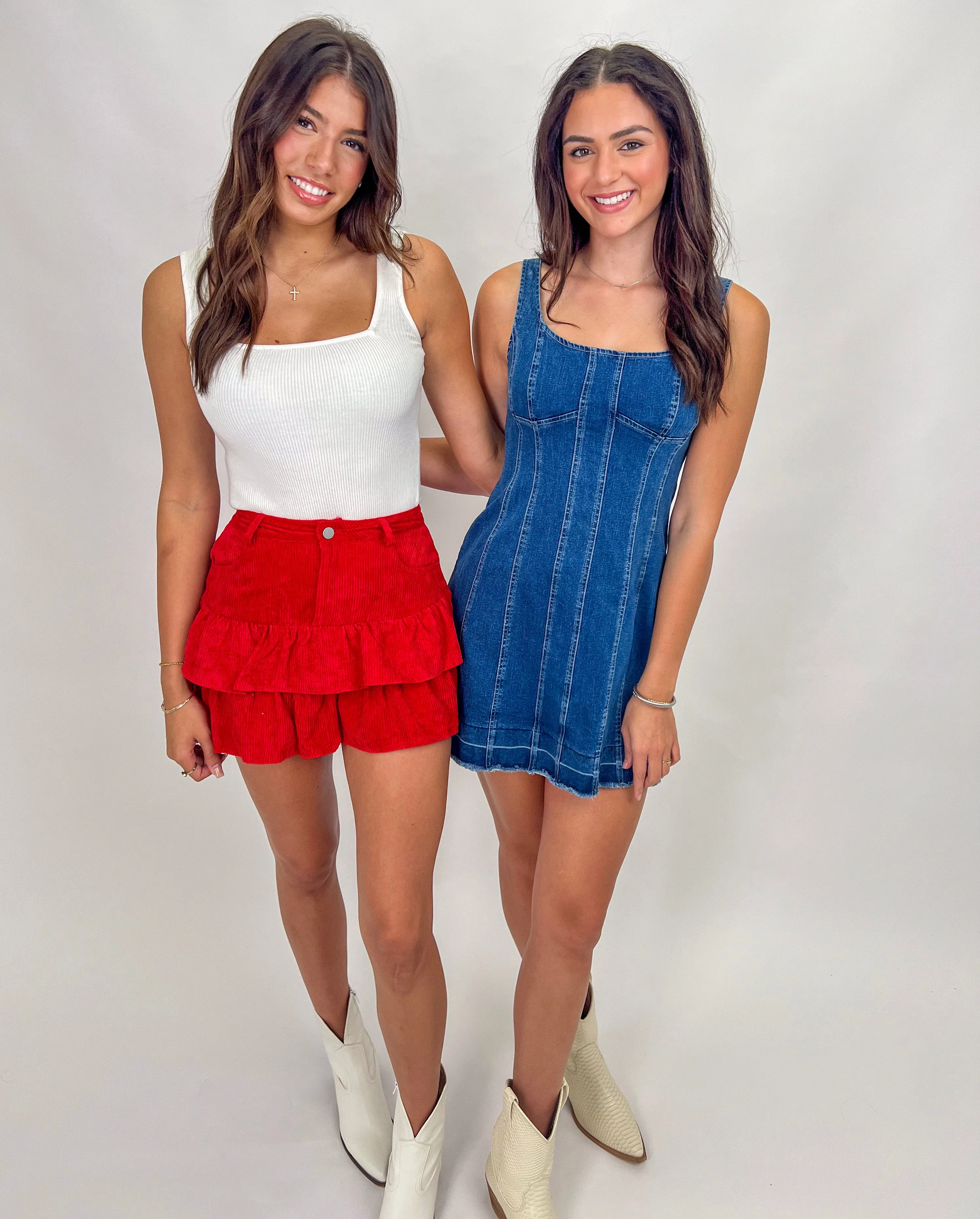 NEVER GROW UP RED CORDUROY RUFFLE MINI SKORT