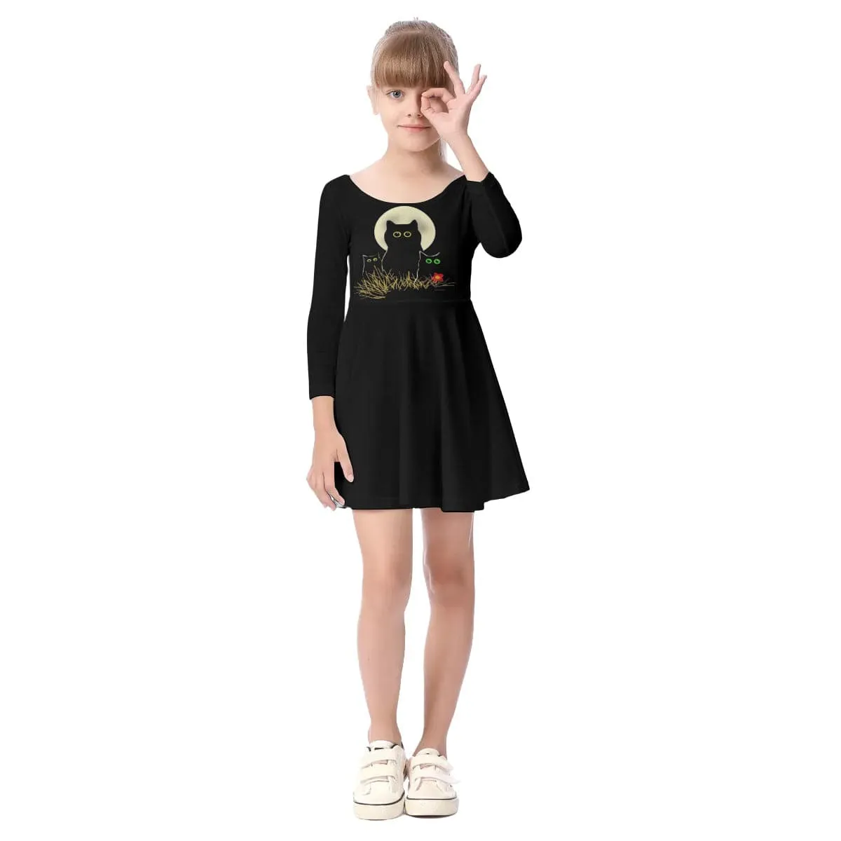 Night Cats Kid's Long Sleeve Dress