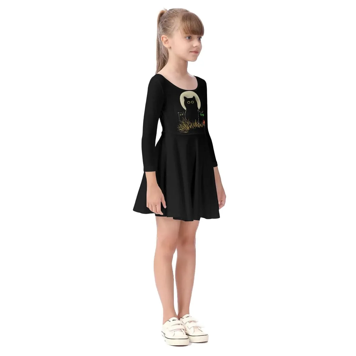 Night Cats Kid's Long Sleeve Dress