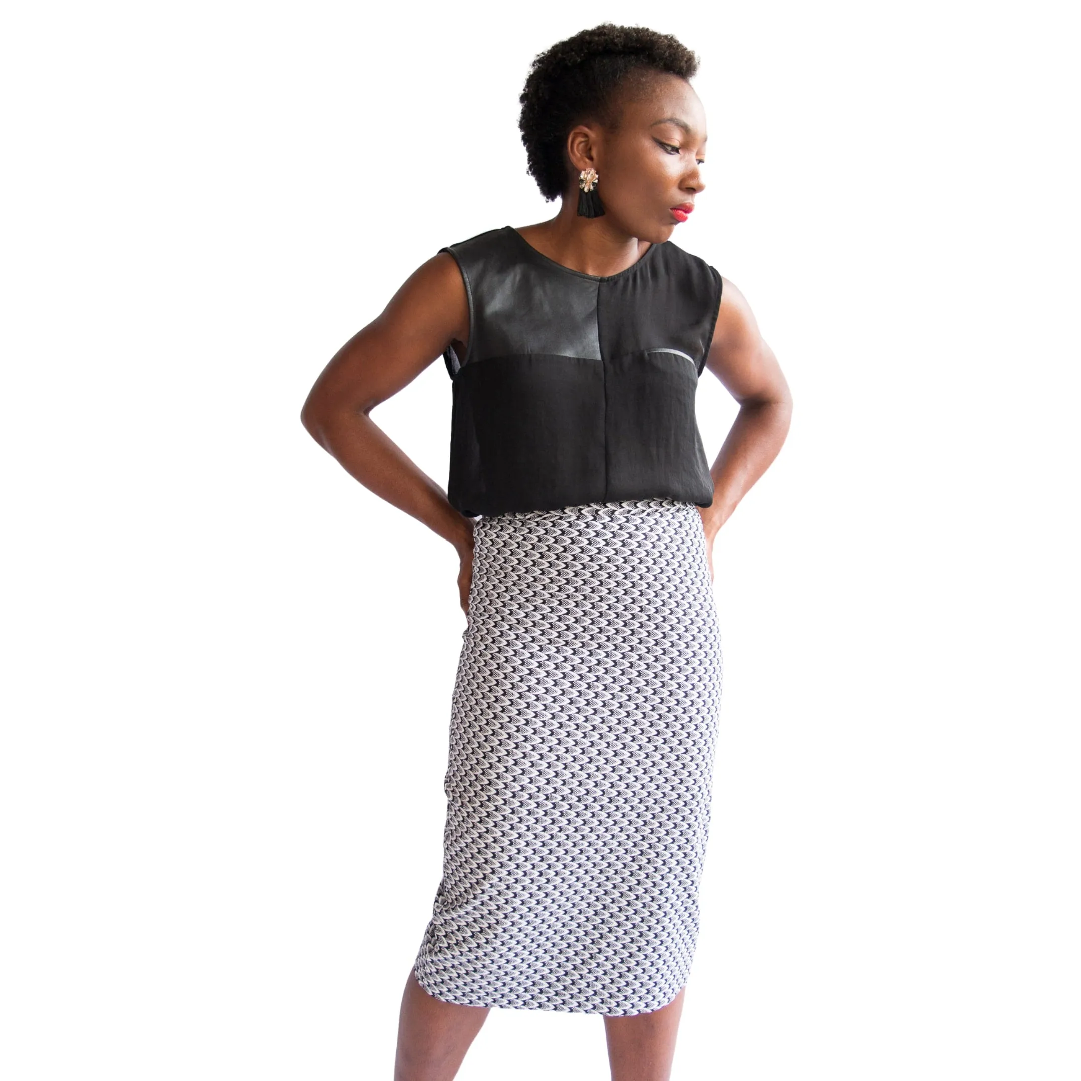 Àníké Pencil Skirt (Black/White Scales)