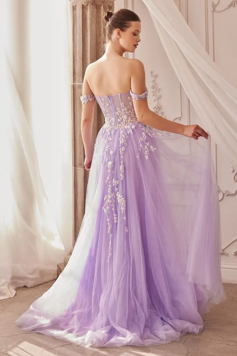 OFF THE SHOULDER A-LINE LAYERED GOWN CDA1209