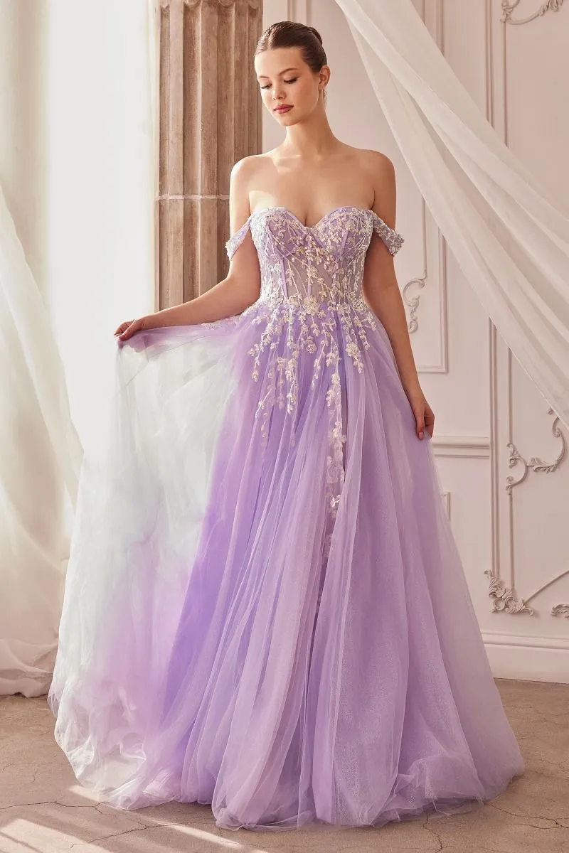 OFF THE SHOULDER A-LINE LAYERED GOWN CDA1209