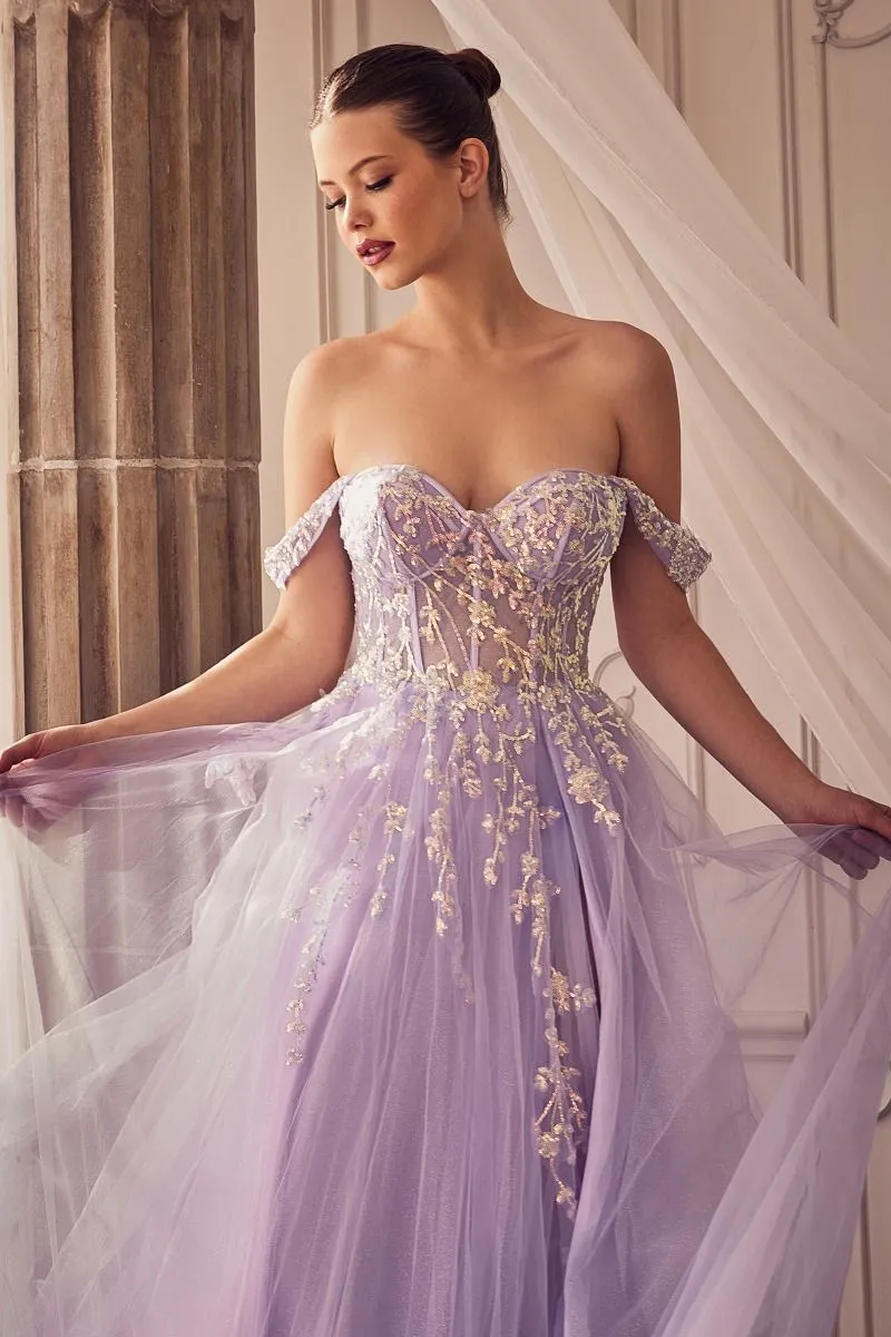 OFF THE SHOULDER A-LINE LAYERED GOWN CDA1209