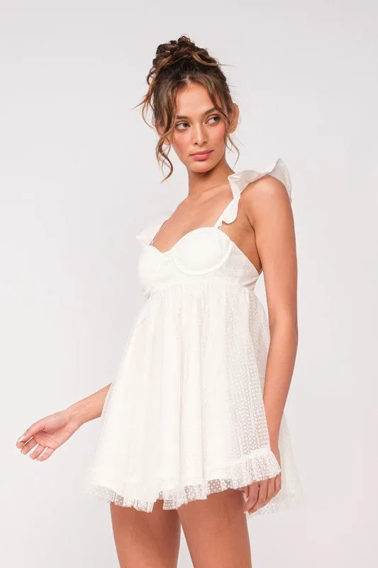 Olympia White Organza Babydoll Mini Dress