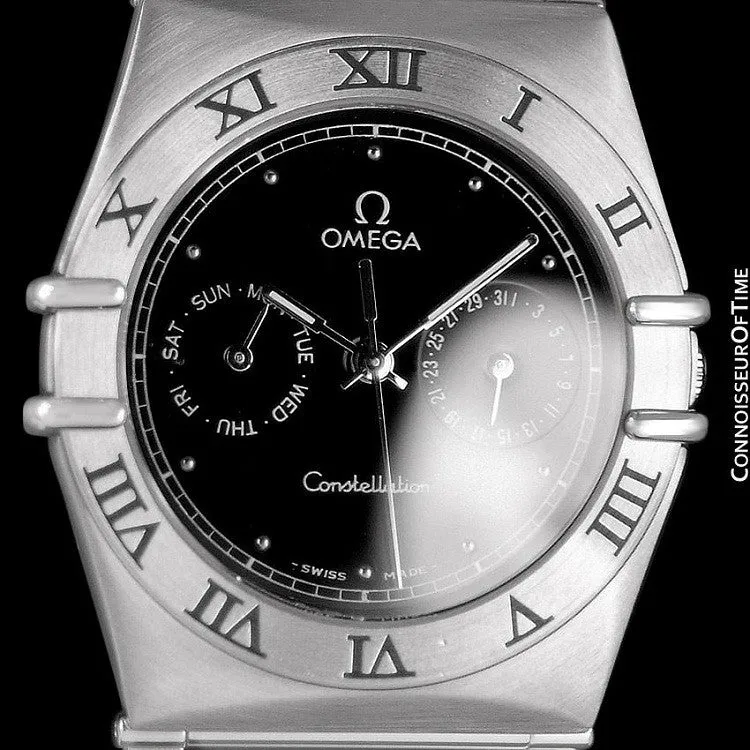 Omega Constellation Mens 35mm Day-Date Watch, Black Dial, Quartz - Stainless Steel