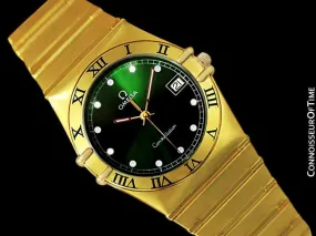 Omega Constellation Mens 35mm Money Green Dial Watch, Quartz, Date - 18K Gold Plated & Diamonds