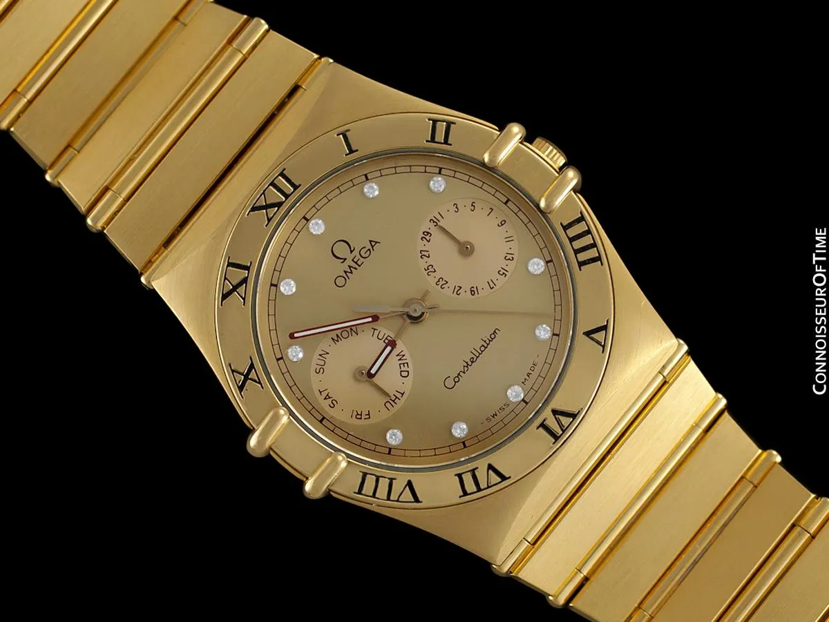Omega Constellation Mens 35mm, Quartz, Day Date - 18K Gold Plated and Diamonds