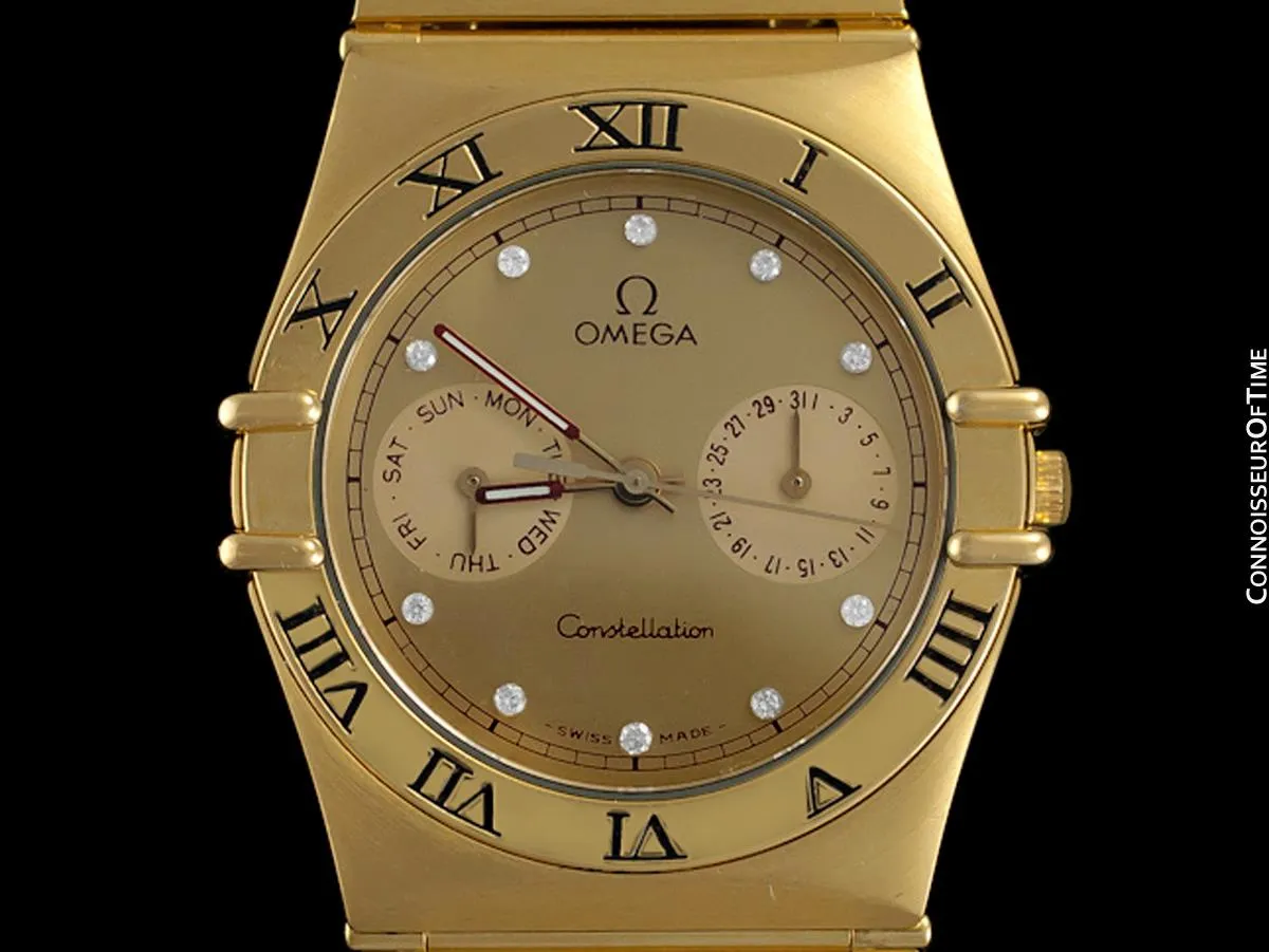 Omega Constellation Mens 35mm, Quartz, Day Date - 18K Gold Plated and Diamonds