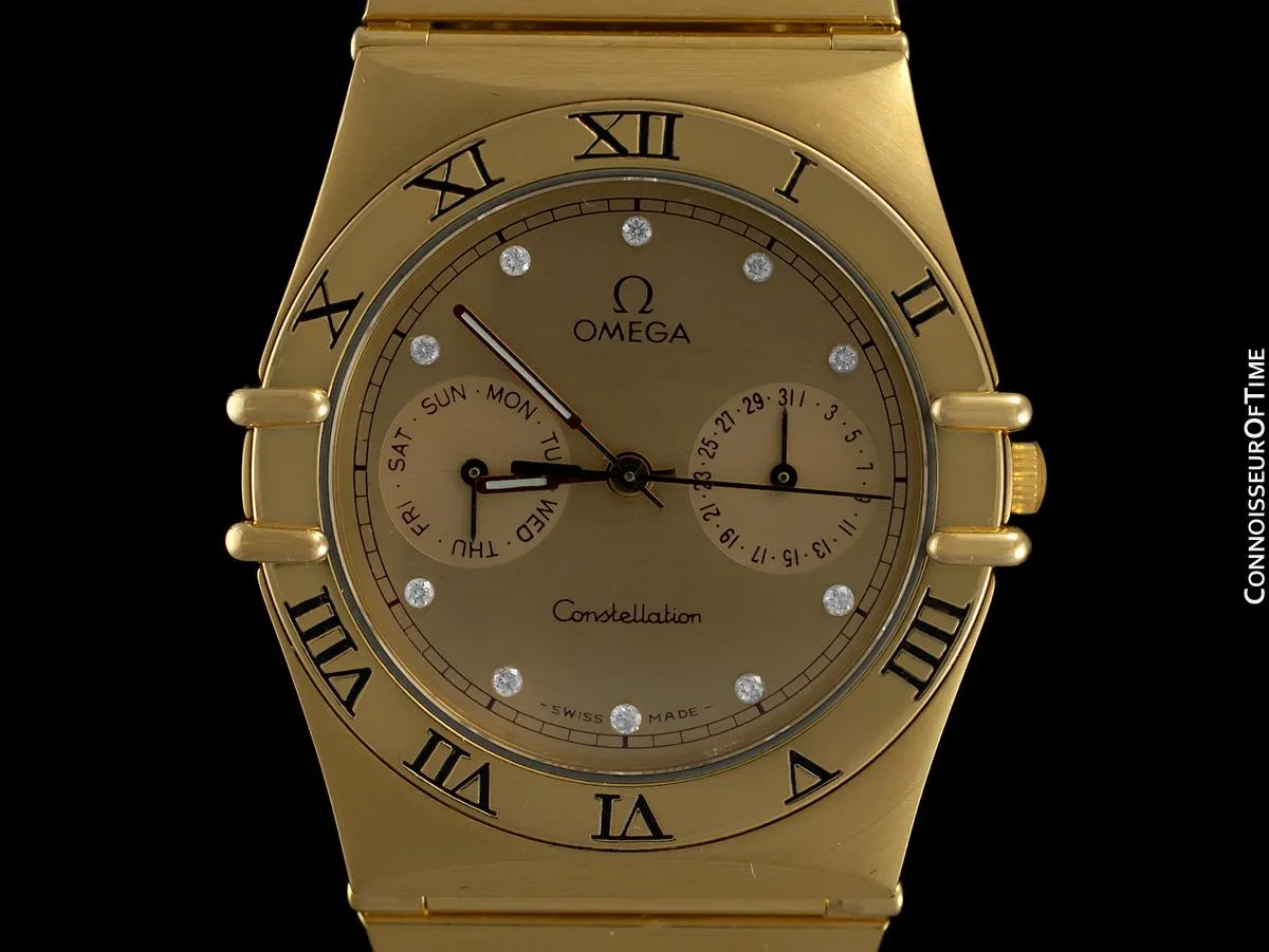 Omega Constellation Mens 35mm, Quartz, Day Date - 18K Gold Plated and Diamonds