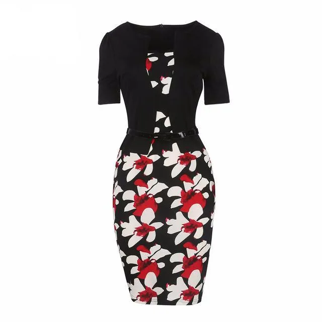 One Piece Floral Printed Elegant Business Formal Work Dress