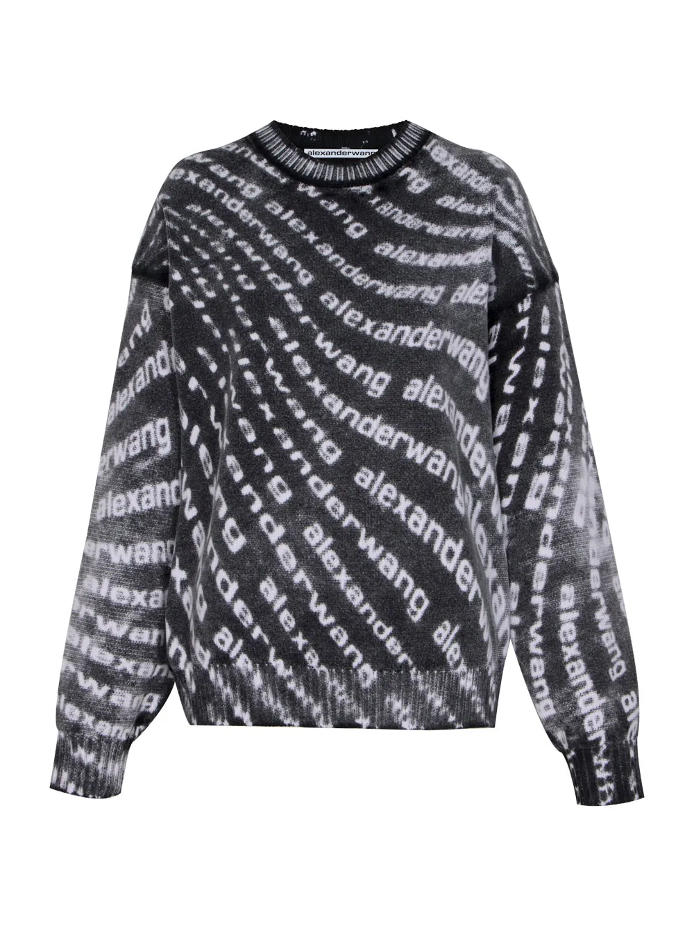 Oversize Cotton Wave Logo Crewneck Pullover (White/Black)