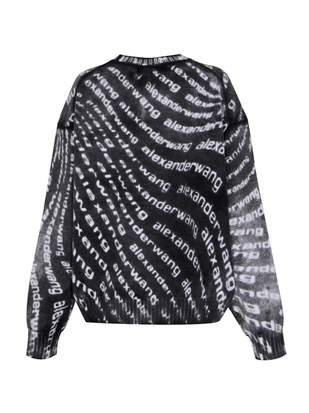 Oversize Cotton Wave Logo Crewneck Pullover (White/Black)