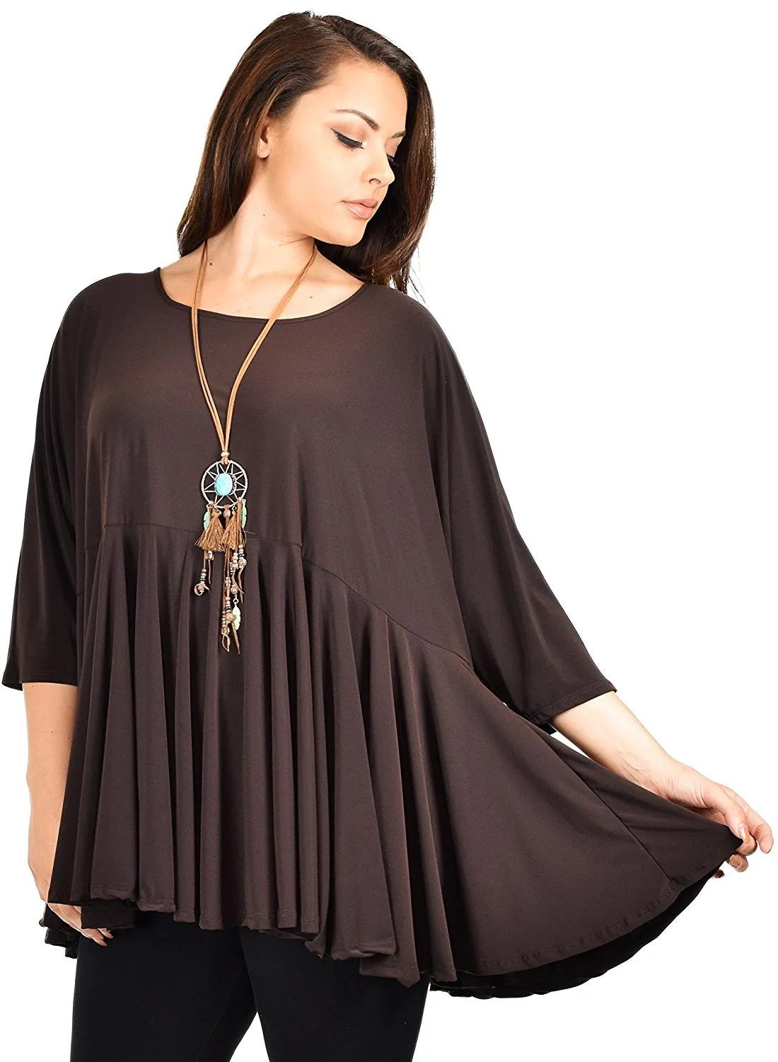 Oversize Plus Size Circle Bottom Flare Swing Tunic Dress Top