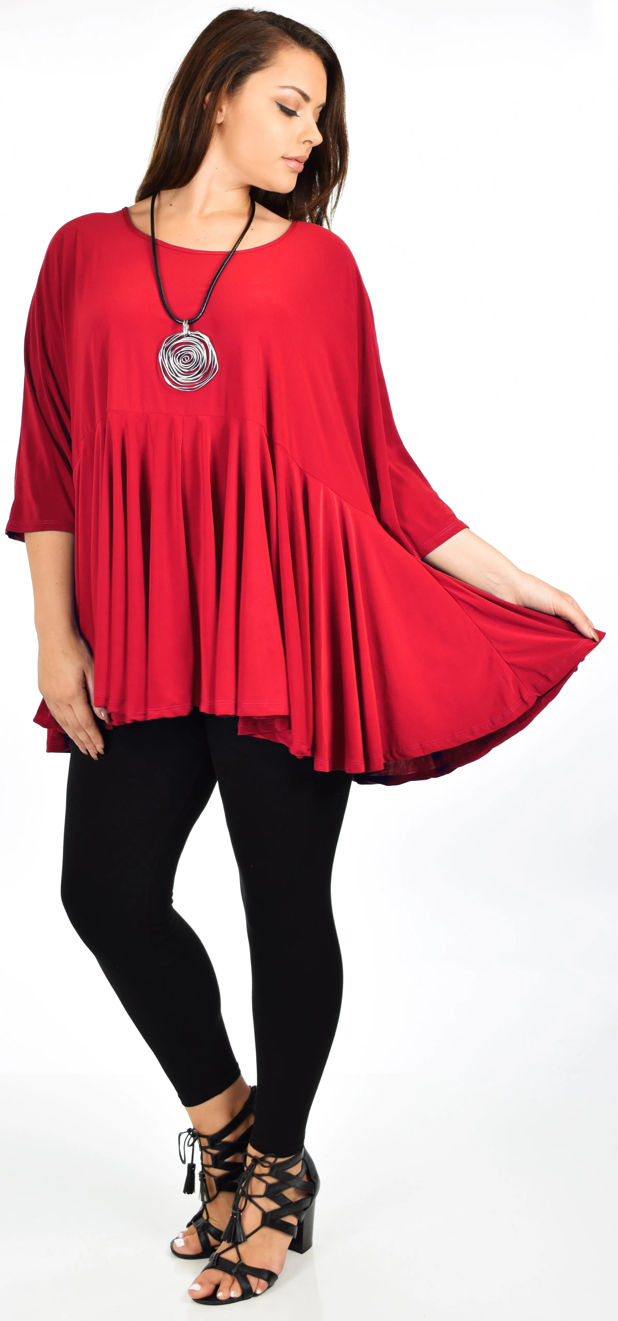 Oversize Plus Size Circle Bottom Flare Swing Tunic Dress Top