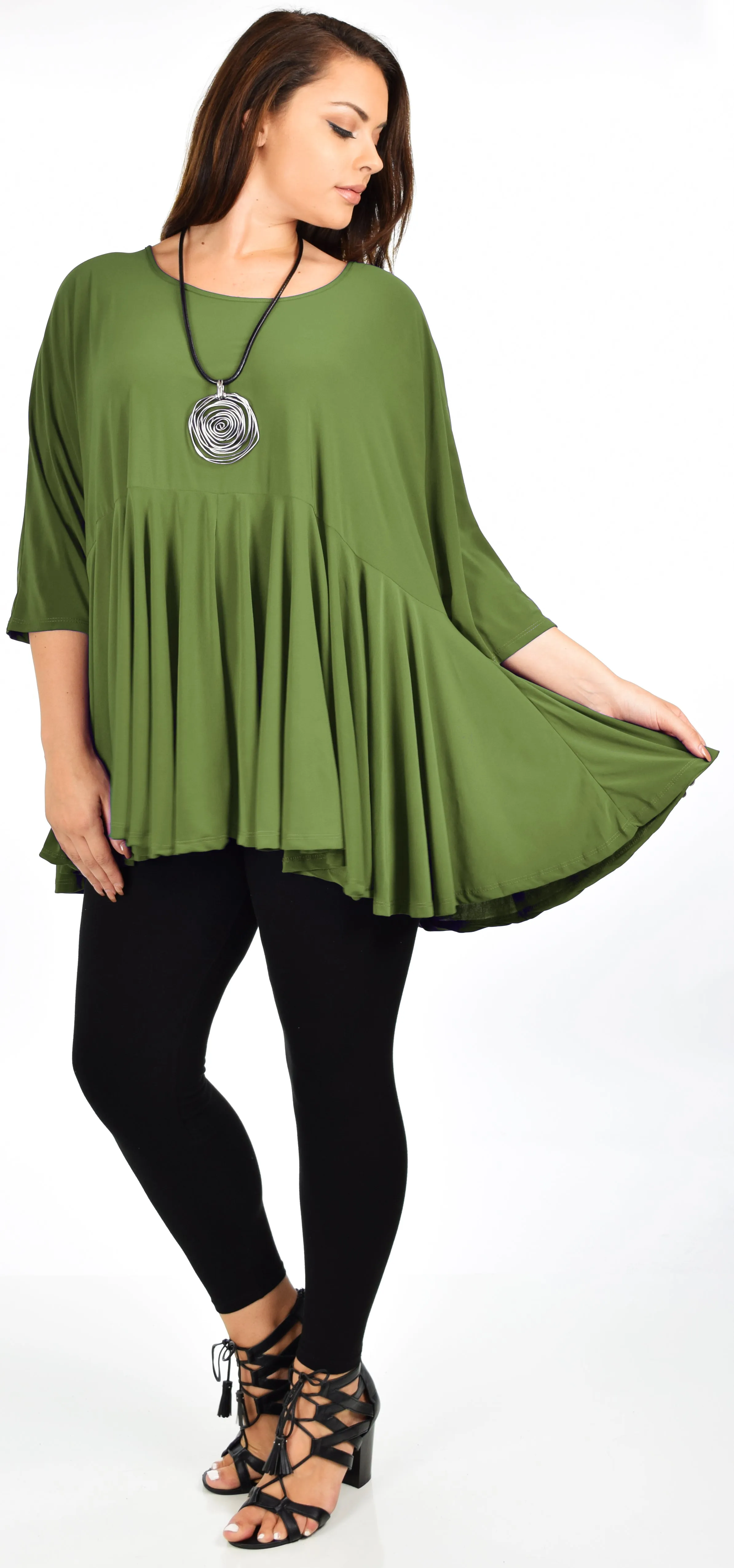 Oversize Plus Size Circle Bottom Flare Swing Tunic Dress Top