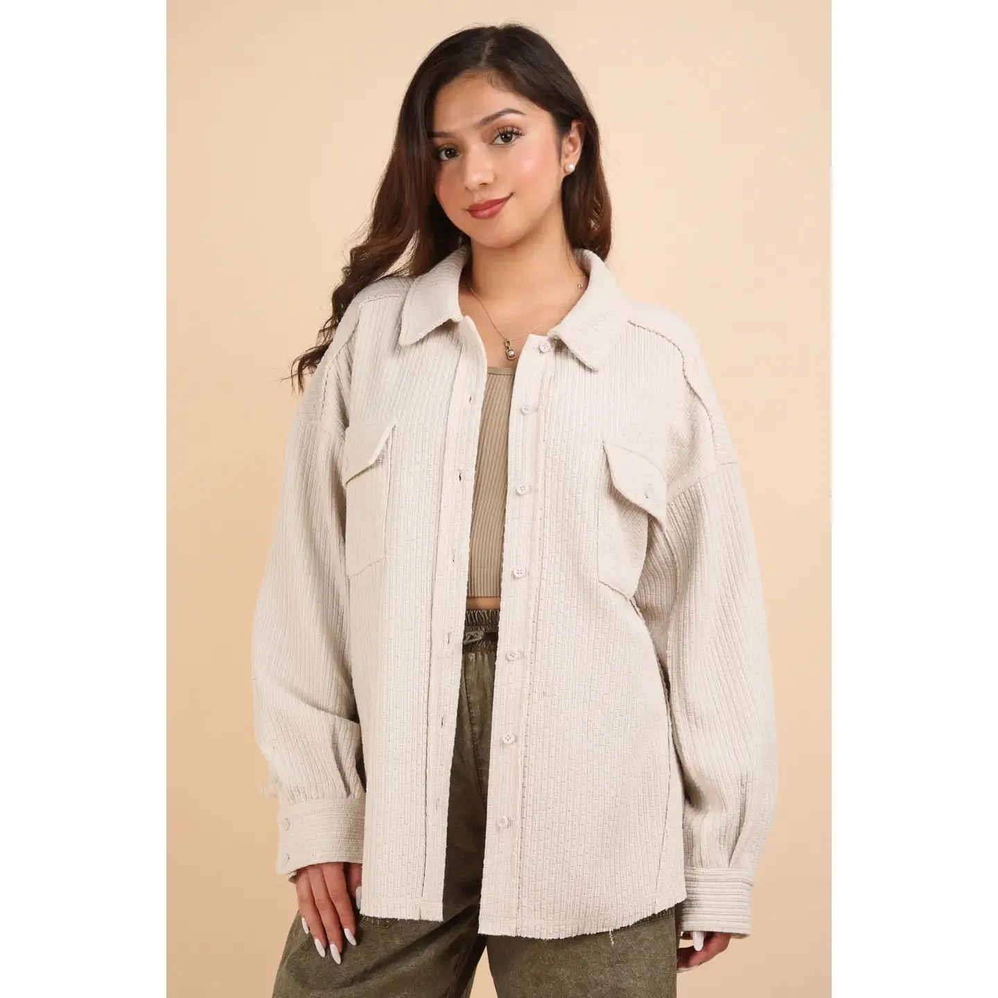 Oversized Casual Textured Knit Cozy Shacket