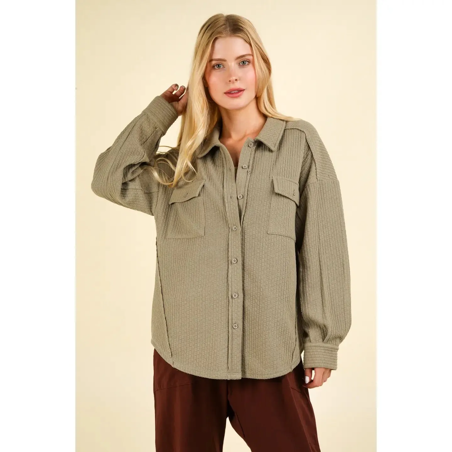 Oversized Casual Textured Knit Cozy Shacket