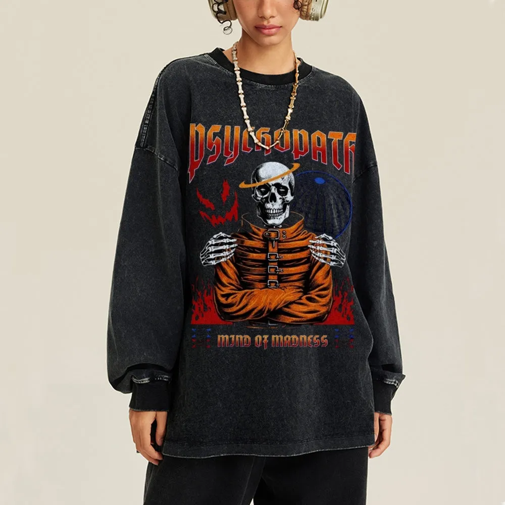 Oversized Vintage Washed MIND OF MADNESS Skull Graphic Sweatshirt