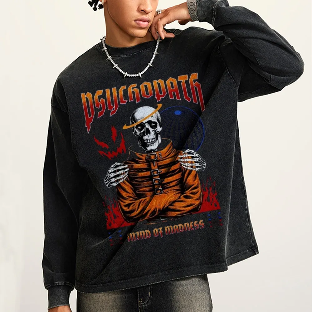 Oversized Vintage Washed MIND OF MADNESS Skull Graphic Sweatshirt