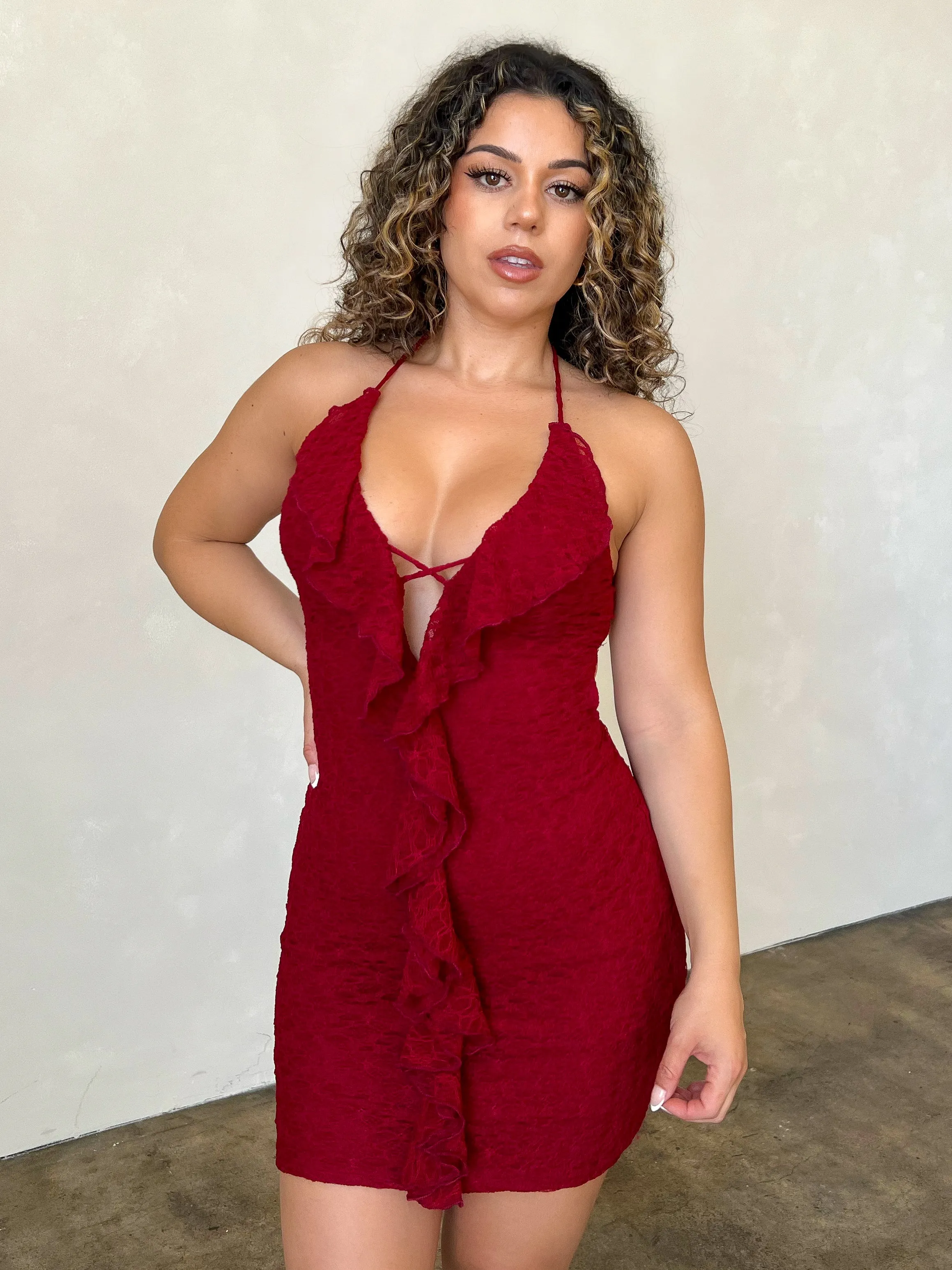 Paola Halter Dress (Burgundy)