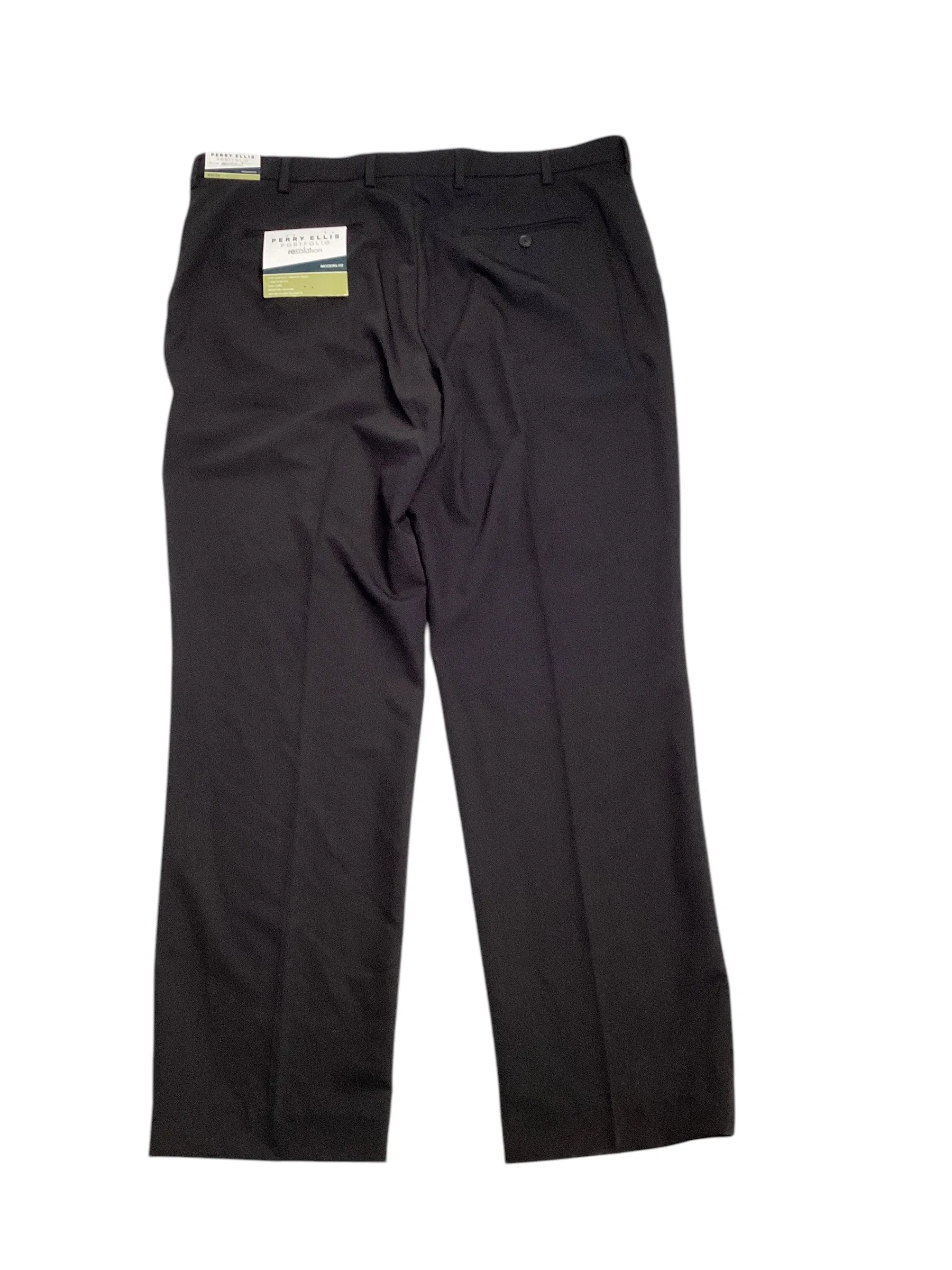 Perry Ellis Portfolio Mens Modern fit Dress Pants 33 / 30 Black Solid Stretch