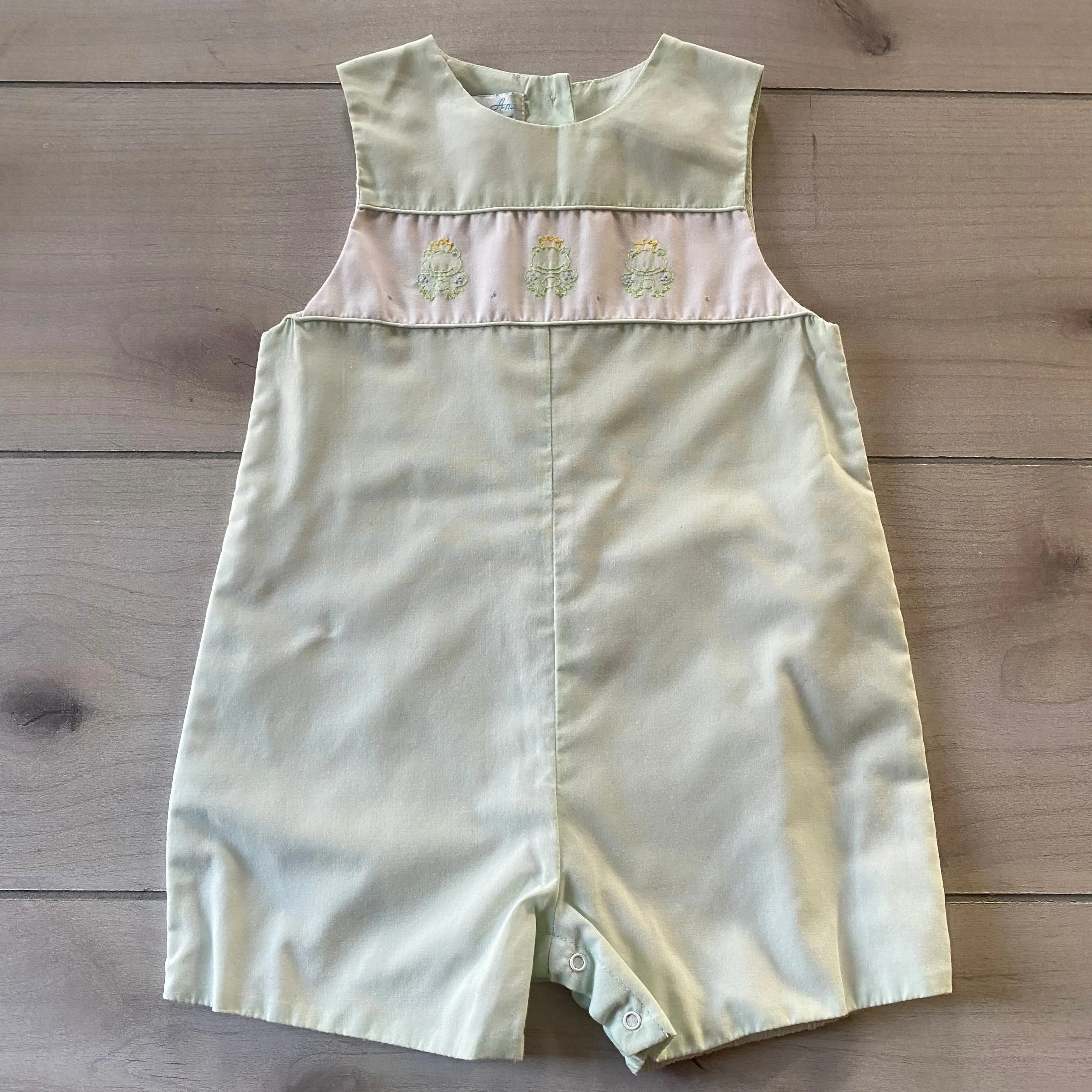 Petit Ami Frog Prince Smocked Embroidered Romper