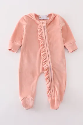 Pink velvet girl romper