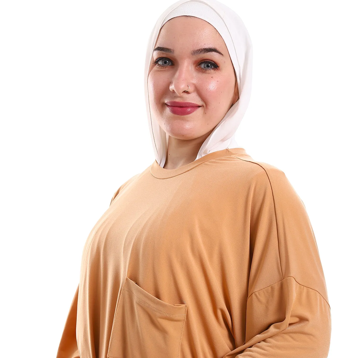 Plain Comfy Long Sleeves Loose Fit Patch Pocket Tunic