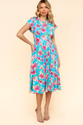 PLUS MIDI BABYDOLL DRESS W/ FOLDED RUFFLE SLEEVES