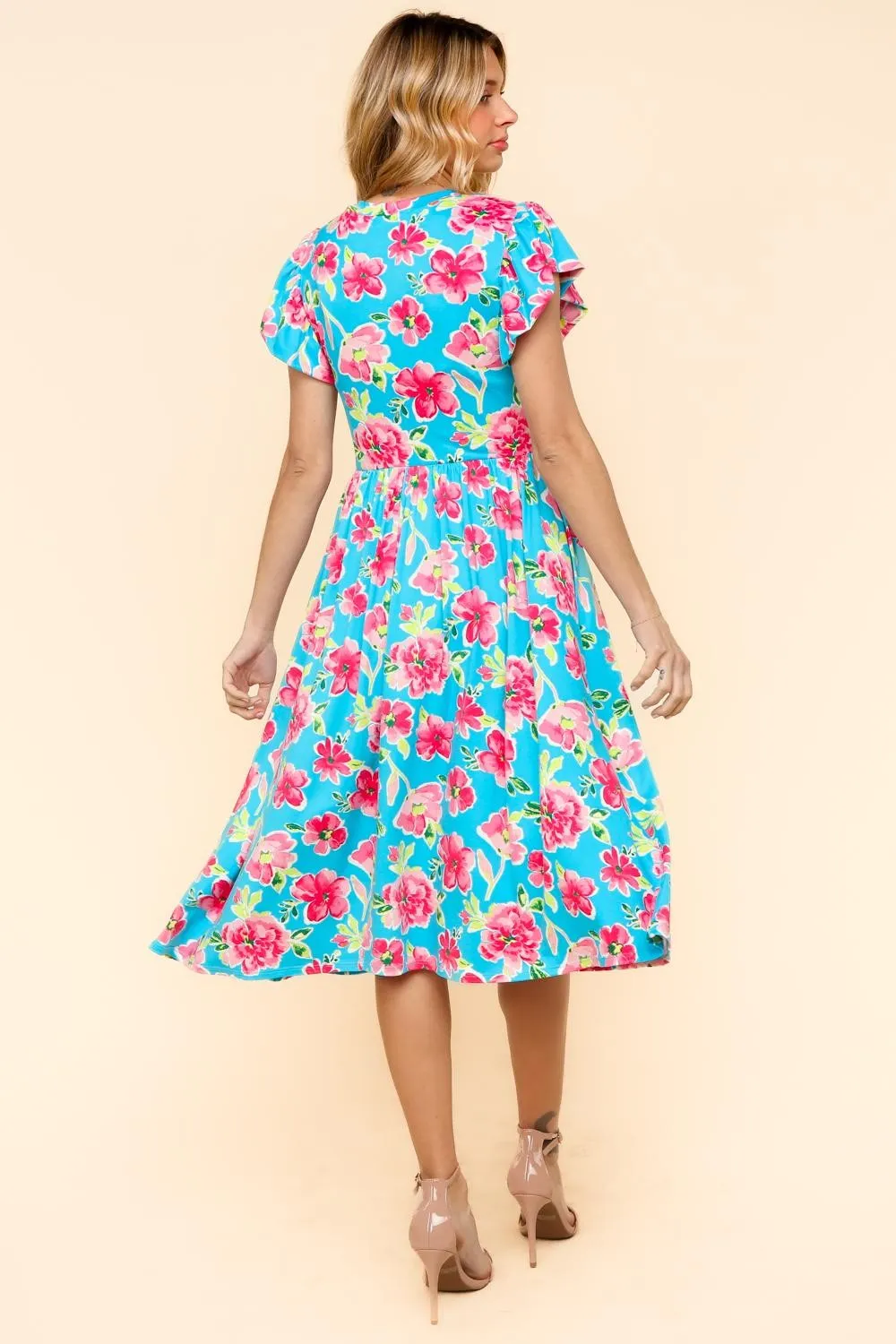 PLUS MIDI BABYDOLL DRESS W/ FOLDED RUFFLE SLEEVES